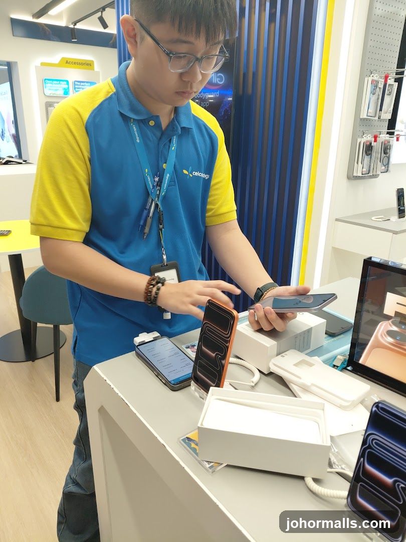 Salesperson showing a phone