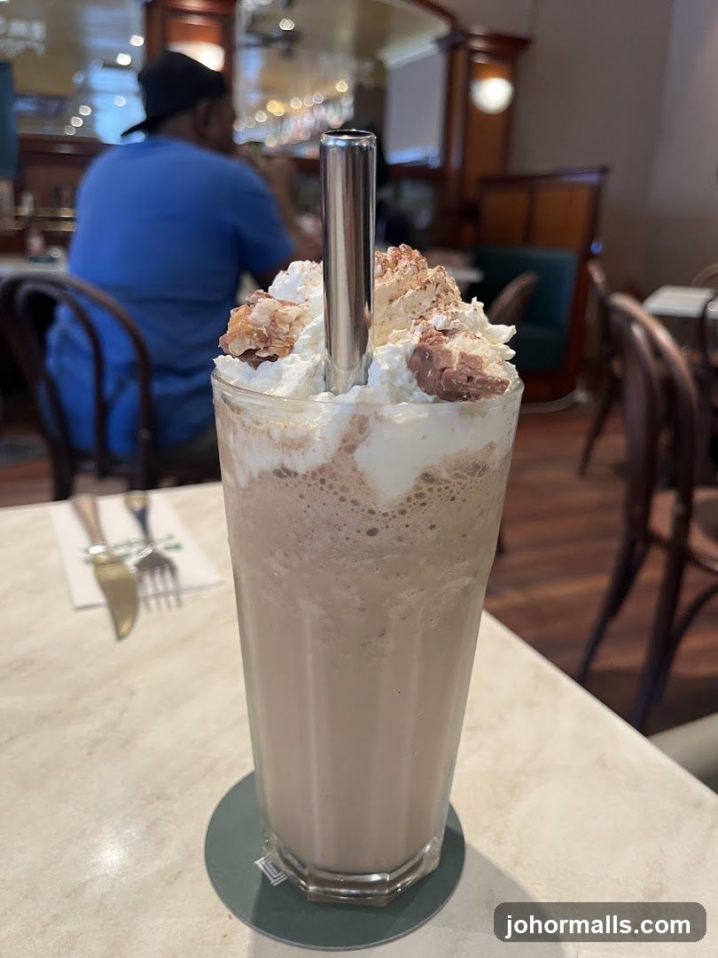 Chocolate milkshake with whipped cream and toppings