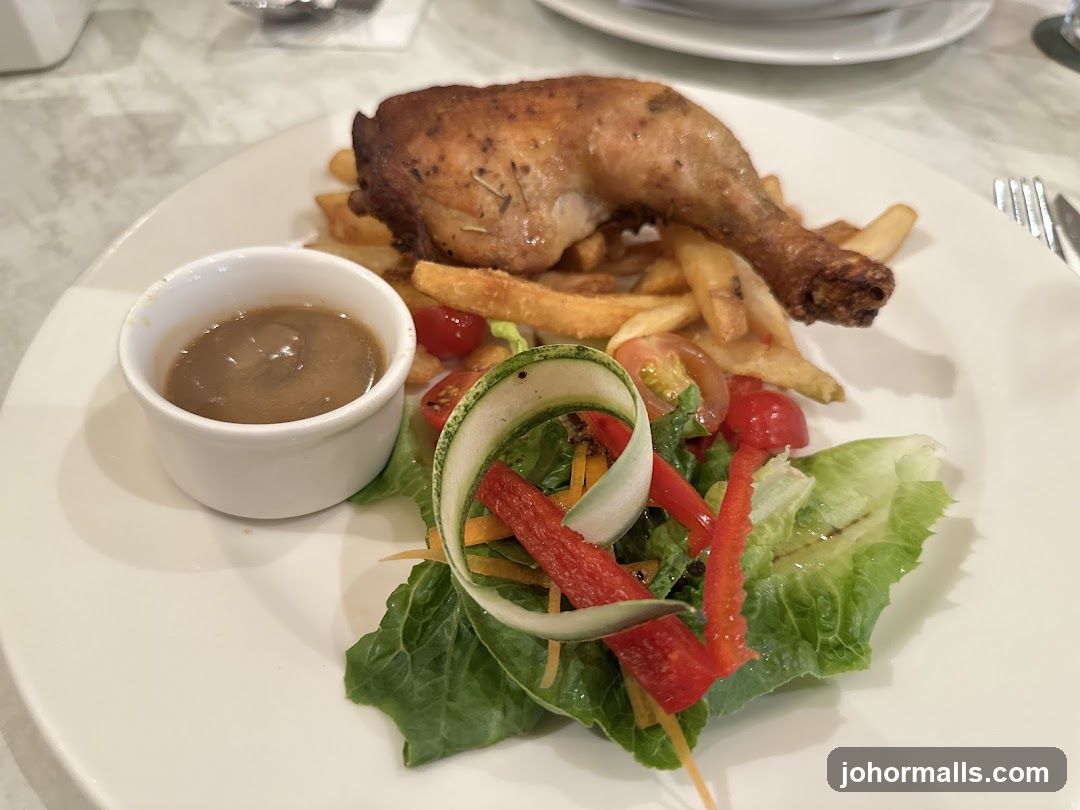 Roasted Chicken Leg with Fries and Salad