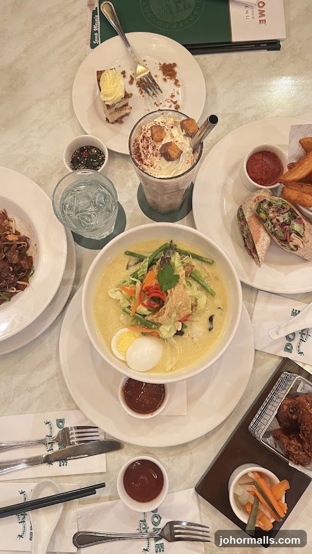 Table with various dishes and drinks
