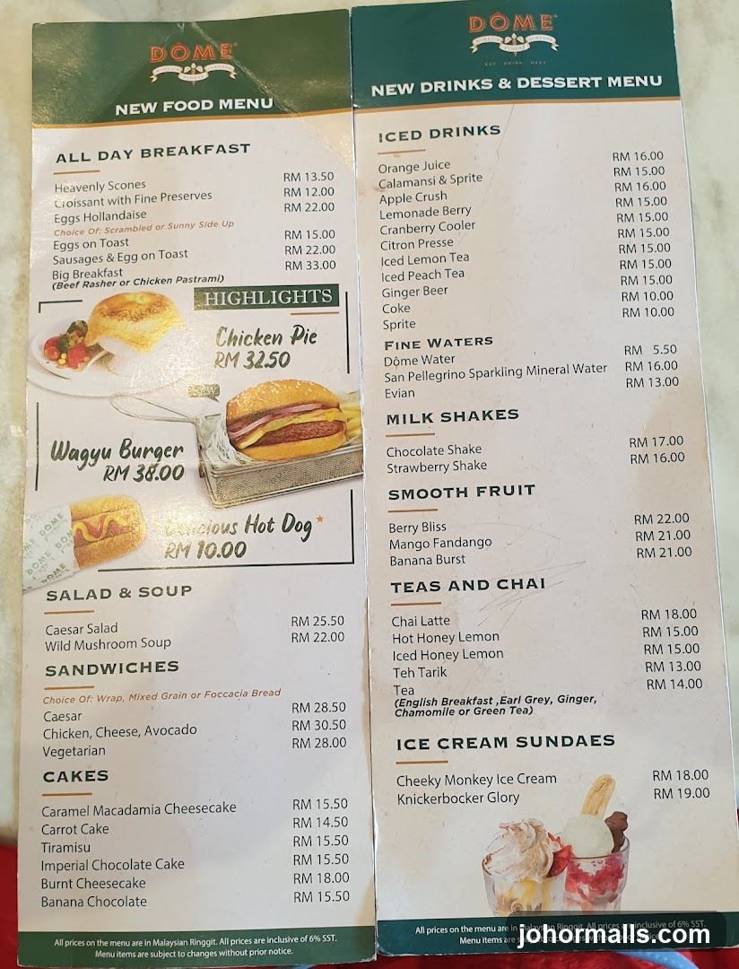 DOME NEW FOOD MENU & NEW DRINKS & DESSERT MENU