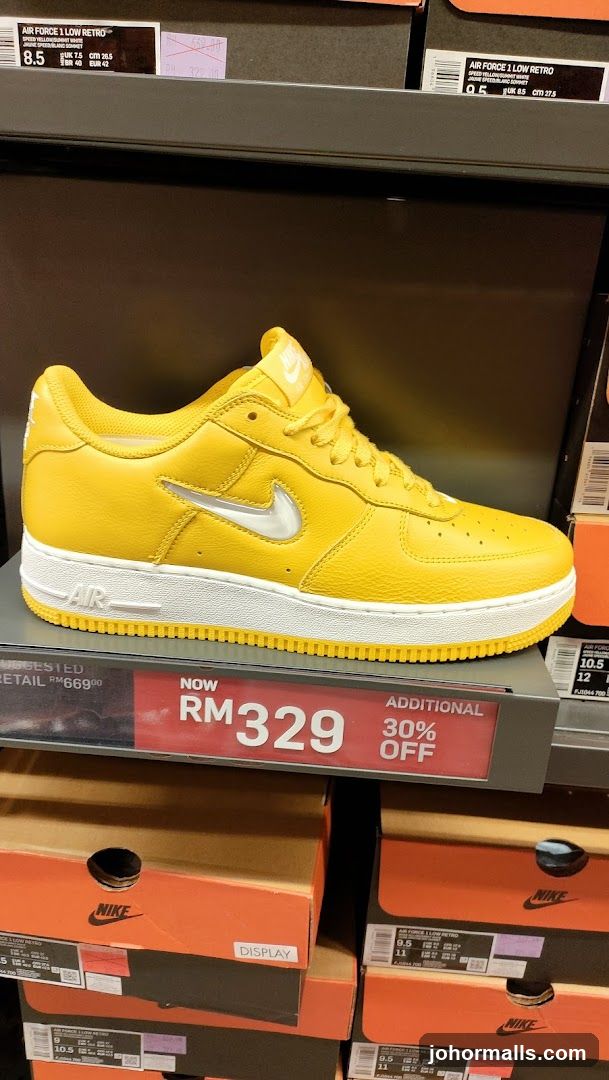 Yellow Nike Air Force 1 Shoes on Display
