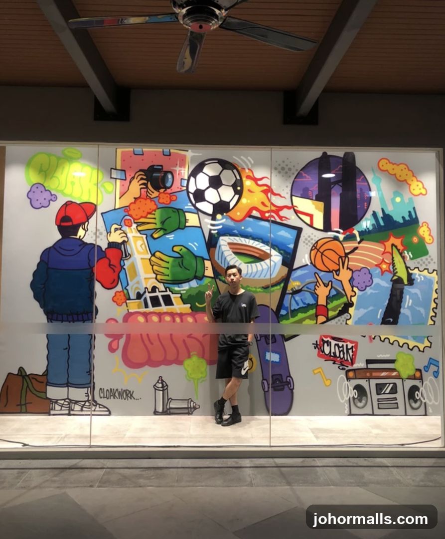 Graffiti Art Mural with Person Posing