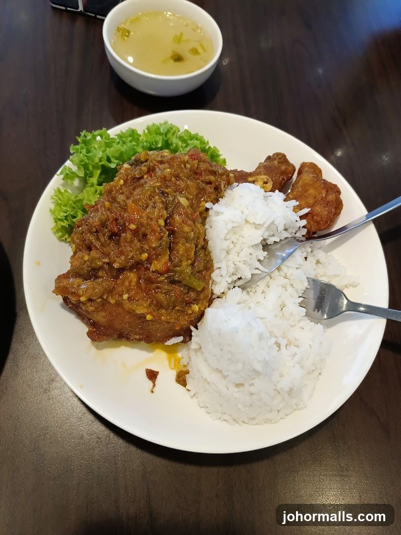 Spicy Fried Chicken with Rice and Soup