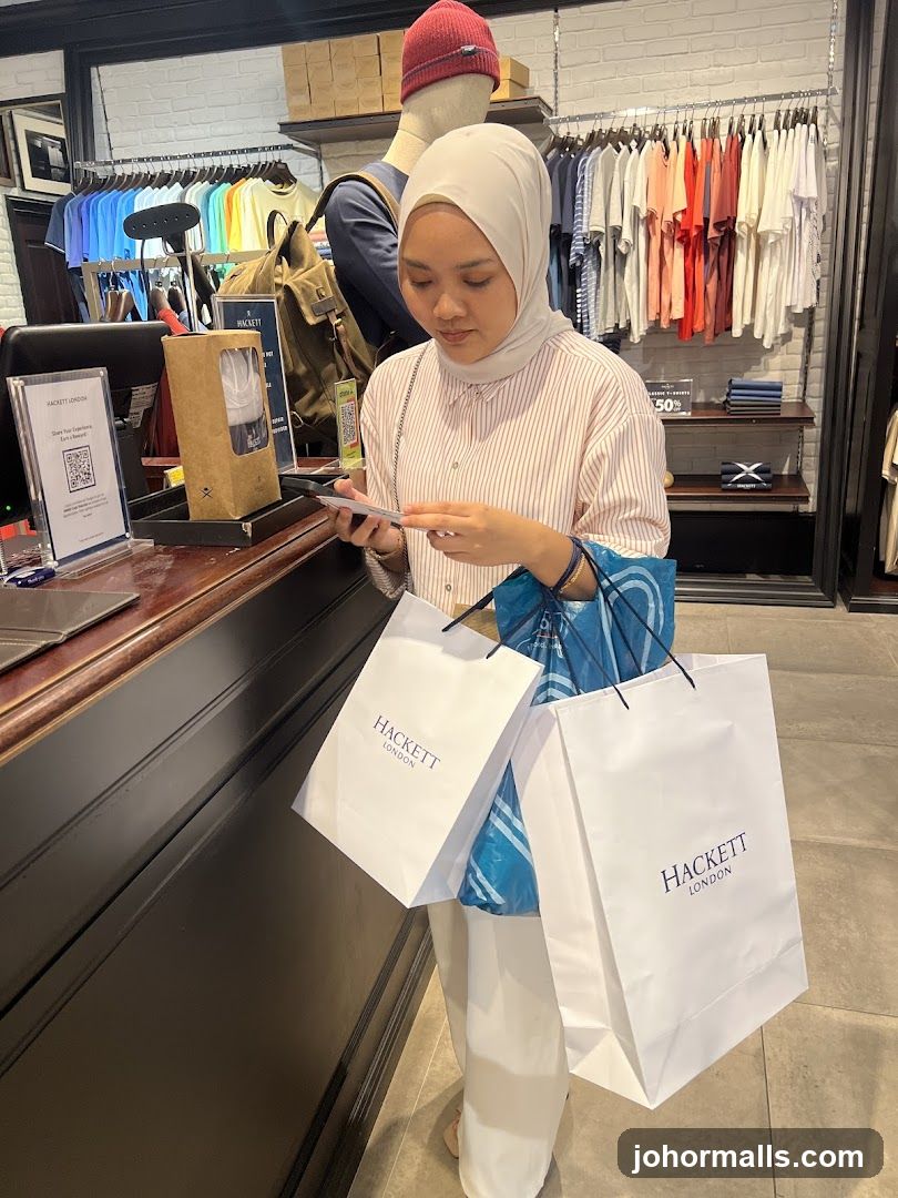 Woman with Shopping Bags at Counter