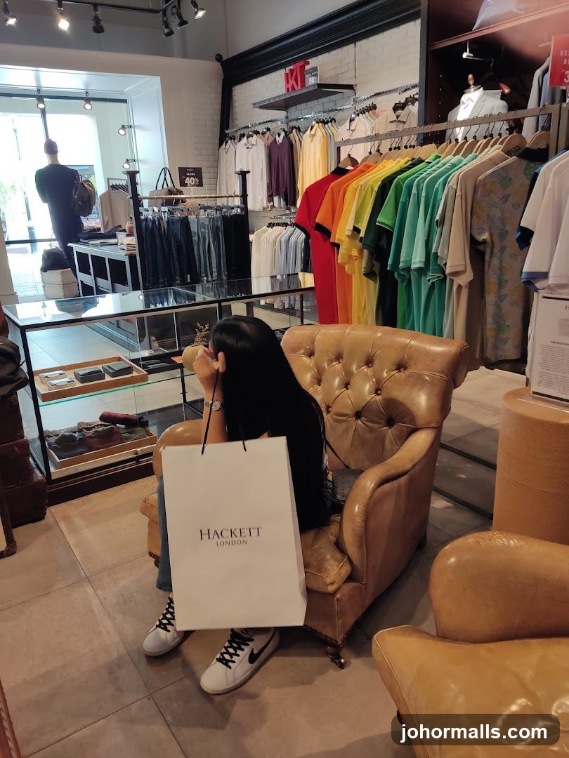 Woman Sitting in a Store with Shopping Bag