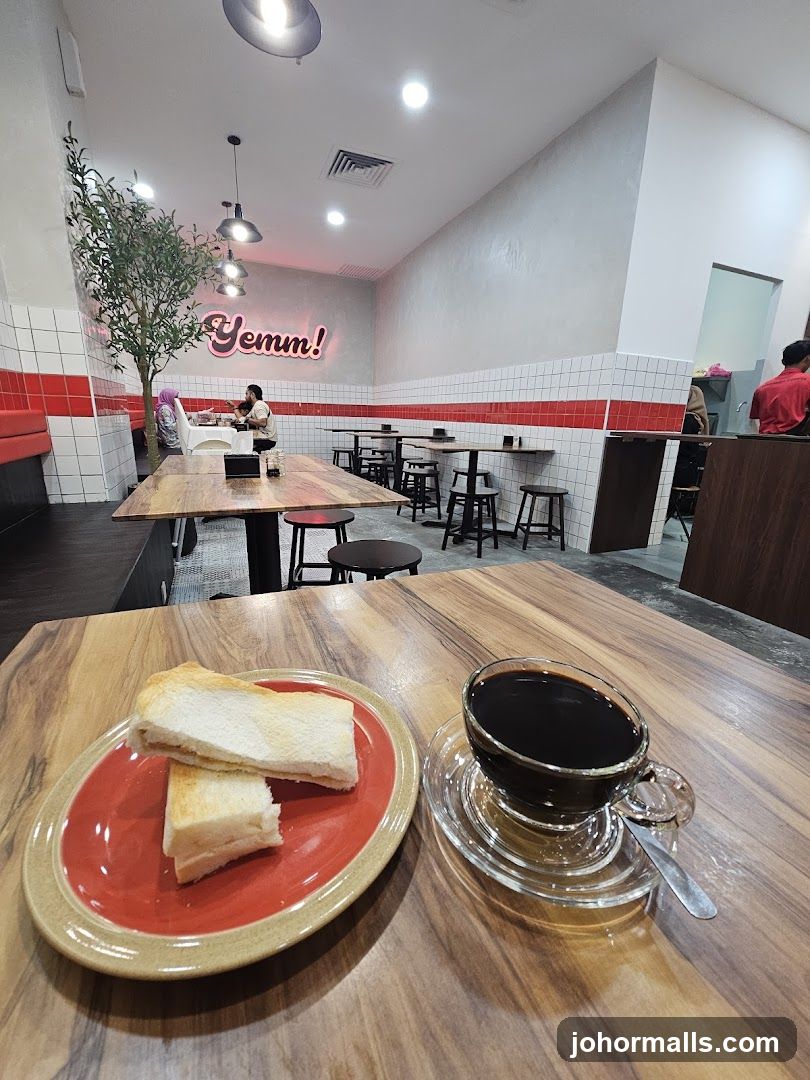 Cafe Interior with Toast and Coffee