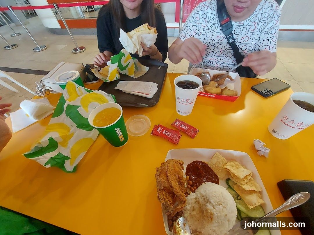 People eating at a food court