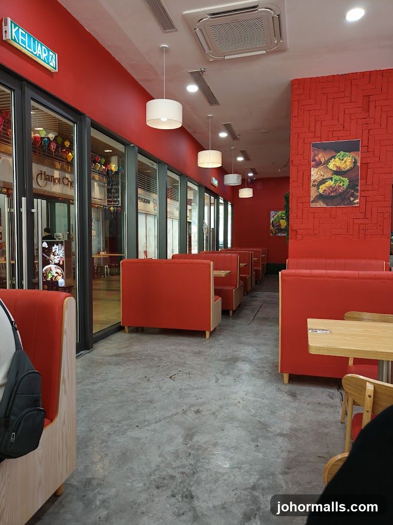 Restaurant Interior with Red Booths