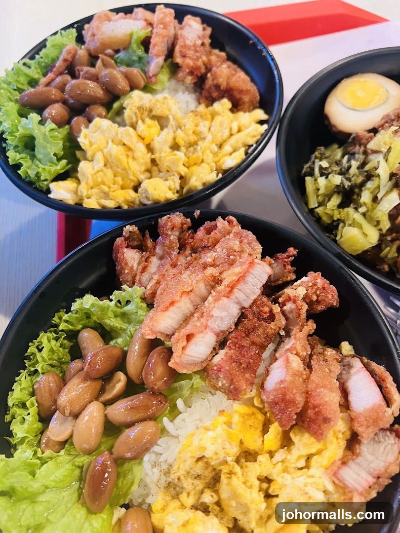 Three Bowls of Rice with Toppings
