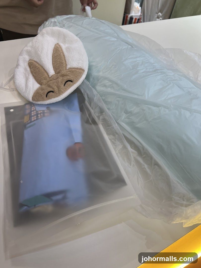 Bunny-themed towel and packaged items
