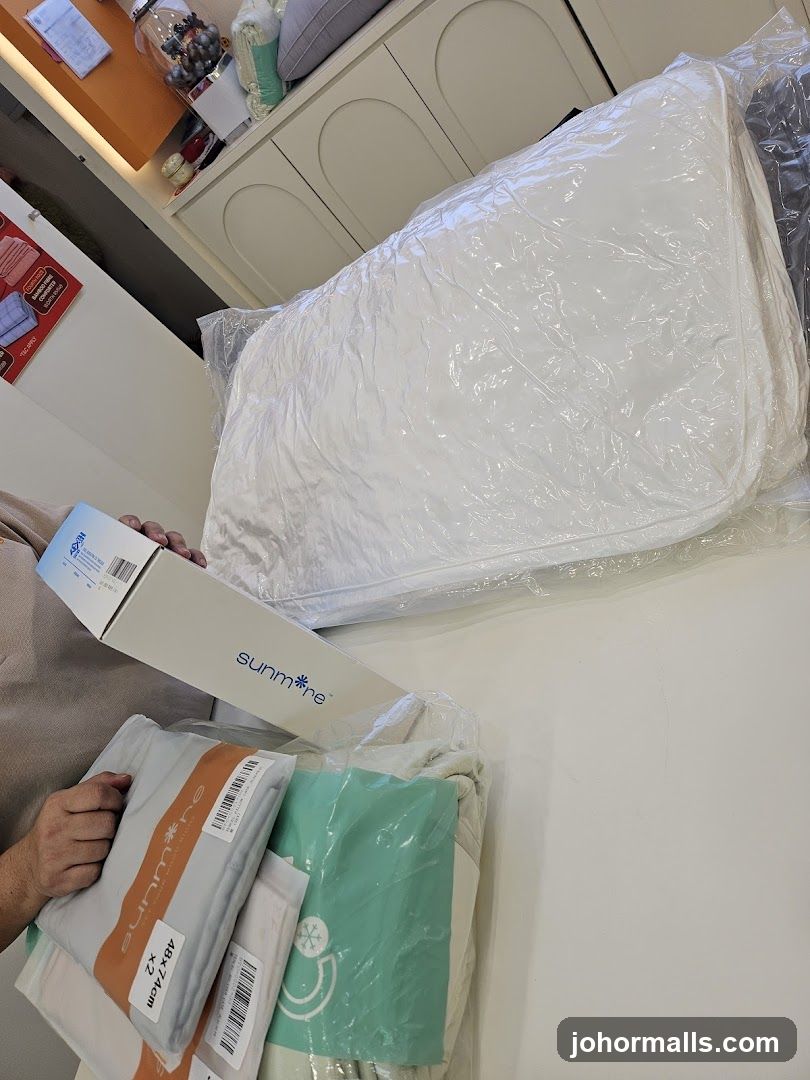 Pillows and bedding in packaging