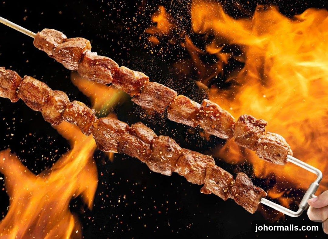 Grilled Meat Skewers with Flames