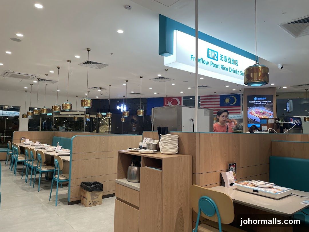 Restaurant Interior with Seating and Signage