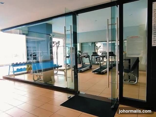 Gym Interior with Treadmills and Dumbbells