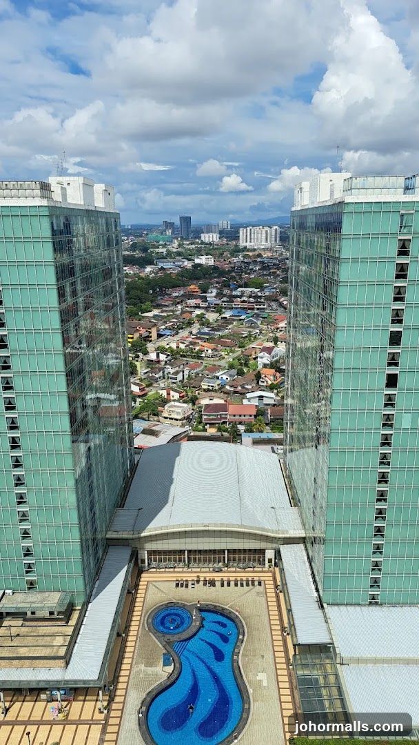 Aerial View of Cityscape with Buildings and Pool