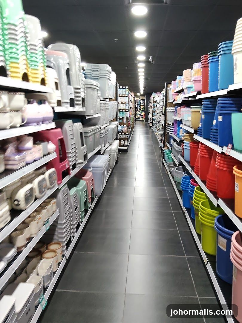 Aisle of Storage Containers and Buckets