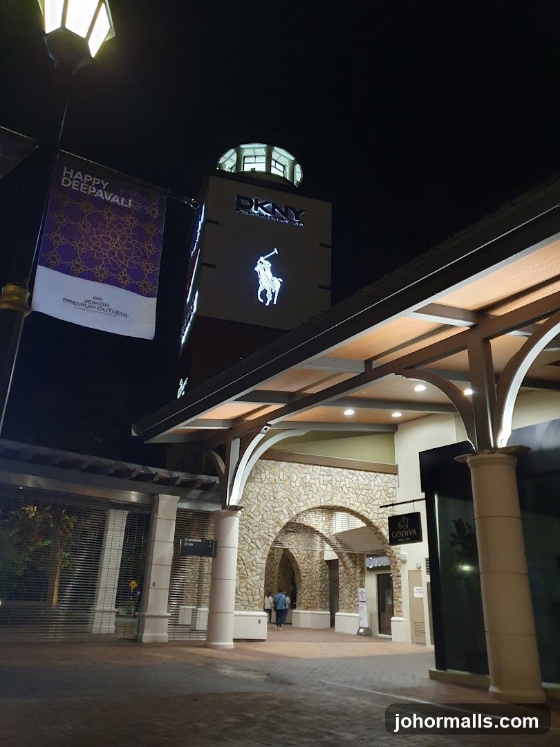 Outdoor shopping area at night