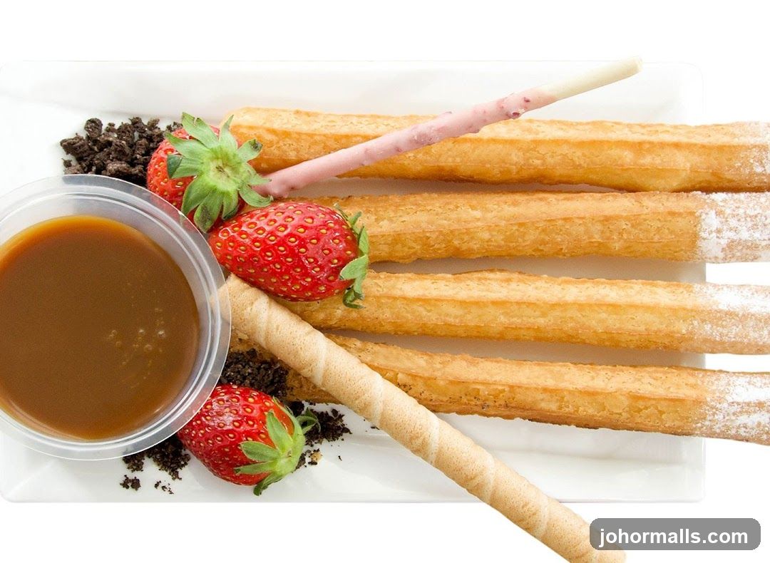 Churros with Strawberries and Caramel Dip