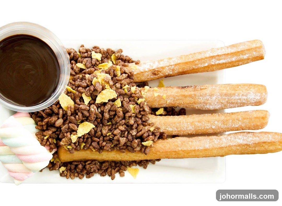 Churros with Chocolate Dip and Cereal Coating
