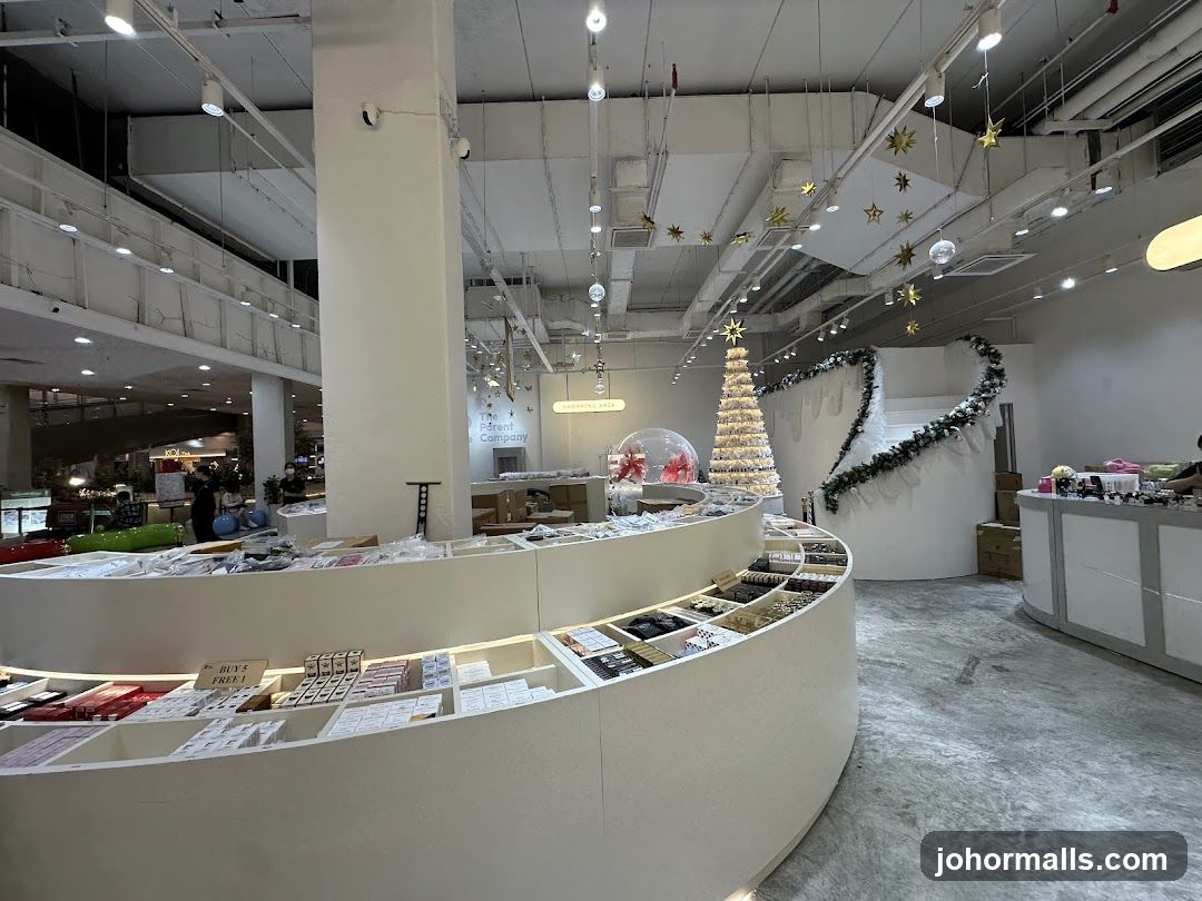 Interior of a store with Christmas decorations