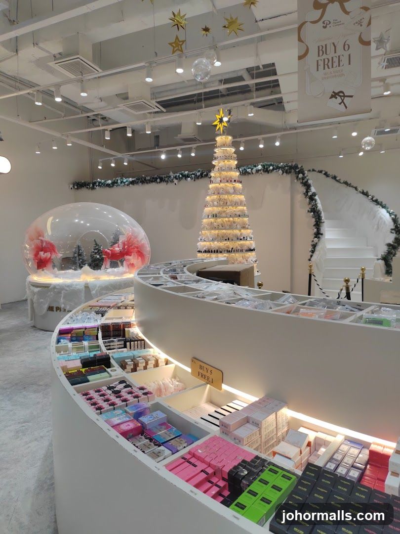 Christmas-themed store interior with product displays
