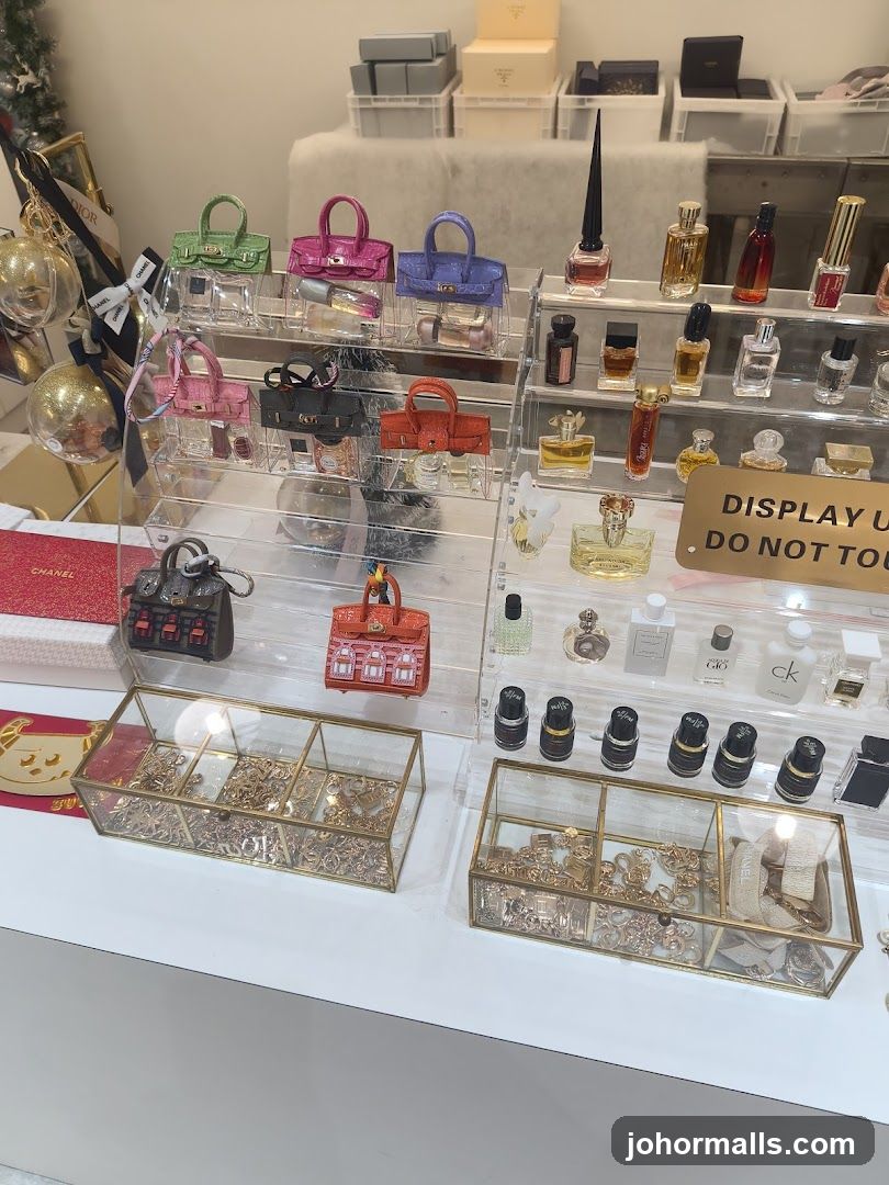Display of Miniature Handbags and Perfume Bottles