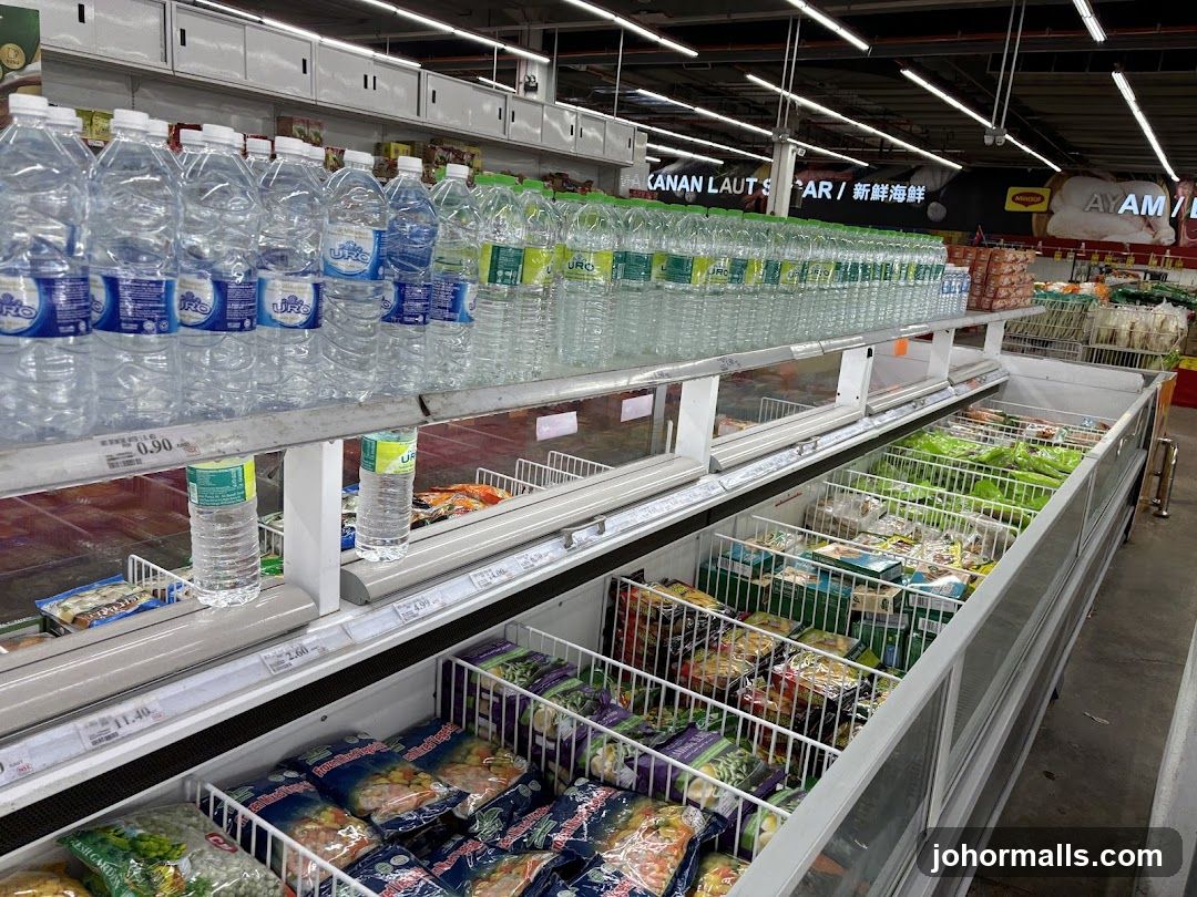 Supermarket Aisles with Frozen Foods and Beverages