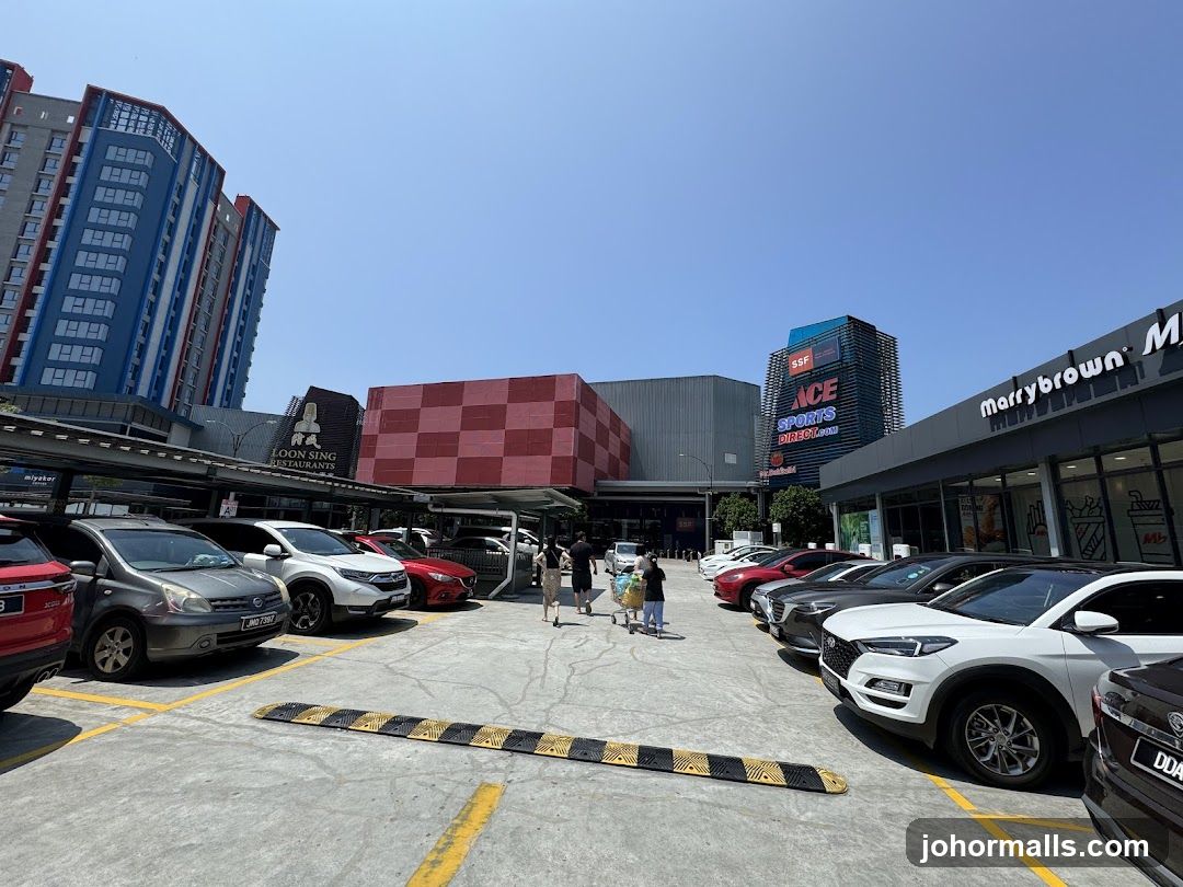 Parking Lot with Buildings and Shops
