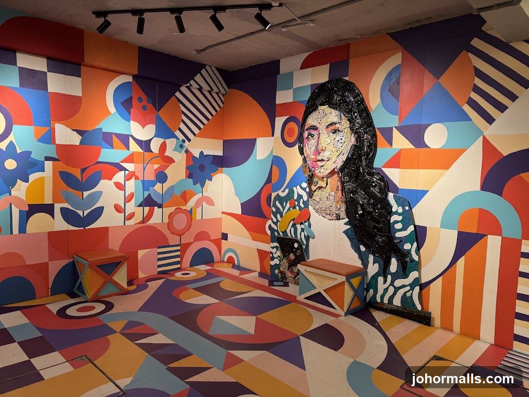 Vibrant Geometric Mural with Portrait