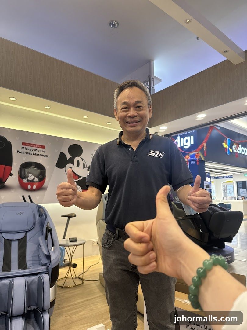 Man Giving Thumbs Up in Massage Chair Store