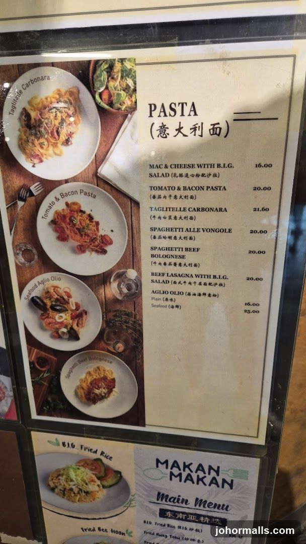 Pasta Menu