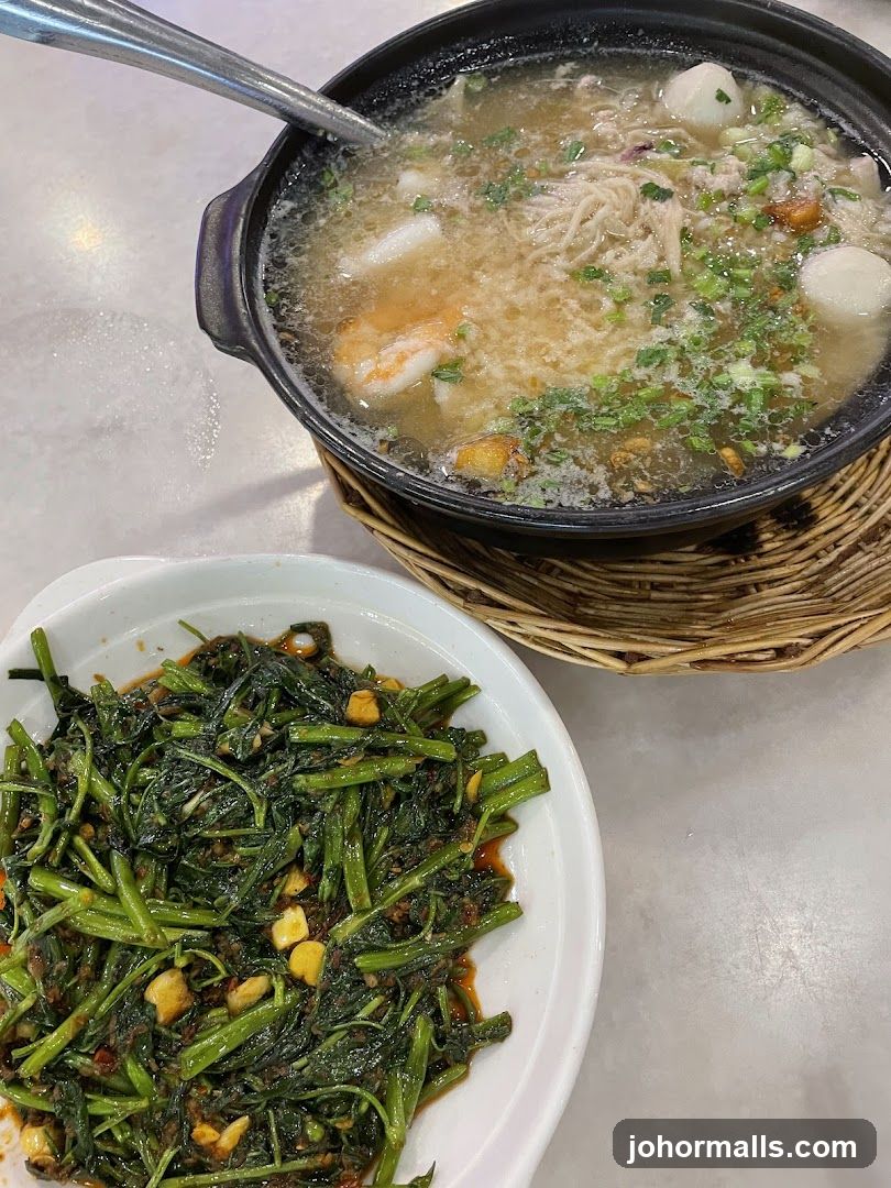 Noodle Soup and Stir-Fried Water Spinach