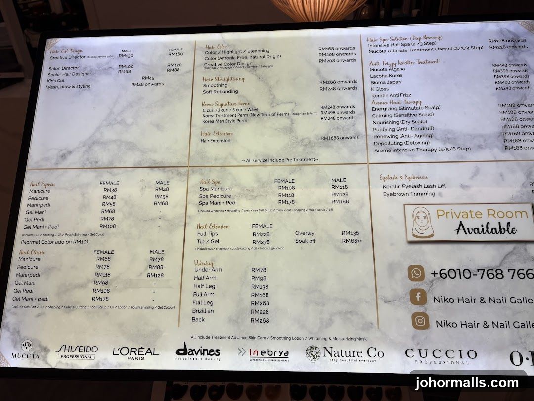 Niko Hair & Nail Gallery Menu