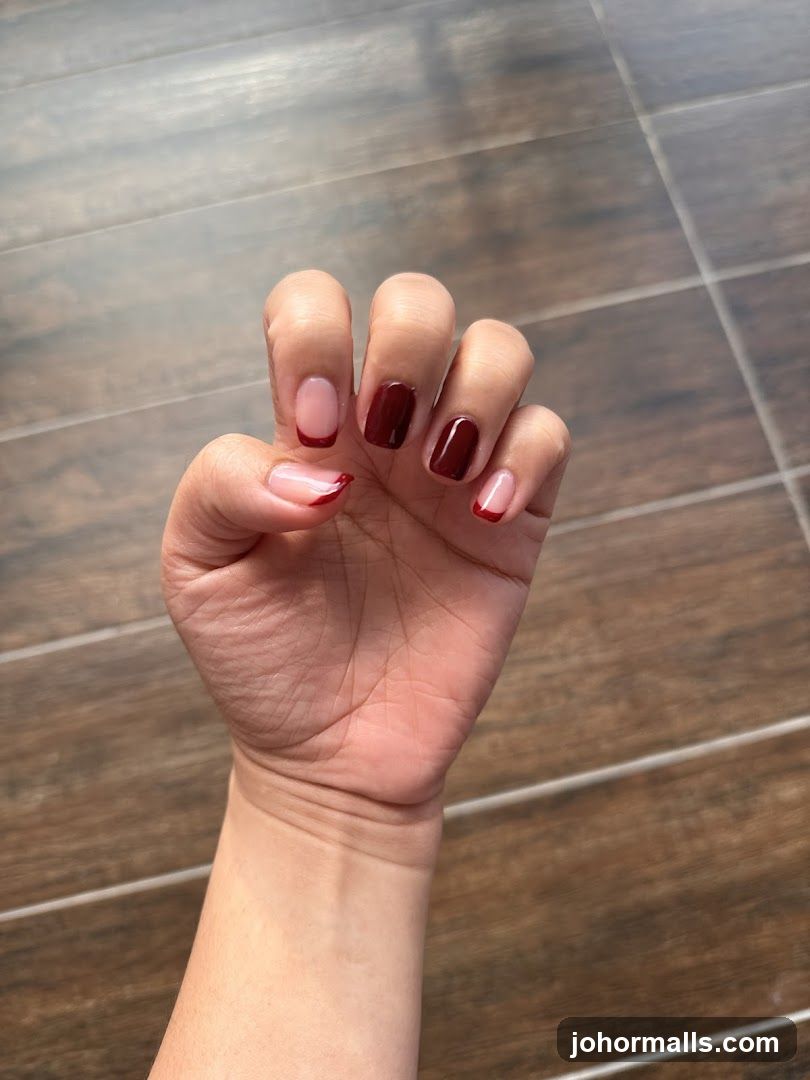 French Manicure with Dark Red Tips