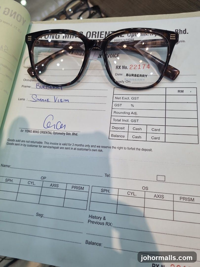 Eyeglasses and Invoice