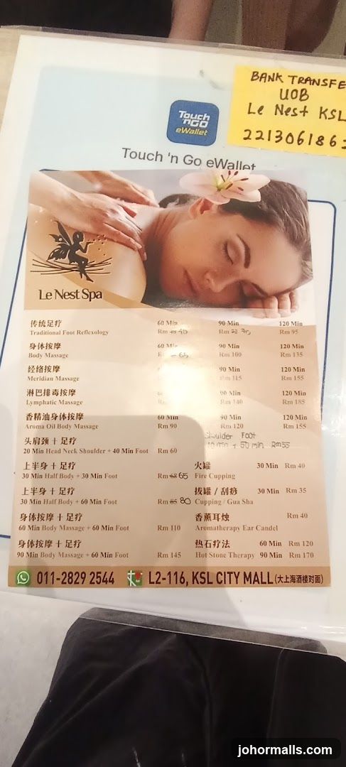 Le Nest Spa Menu