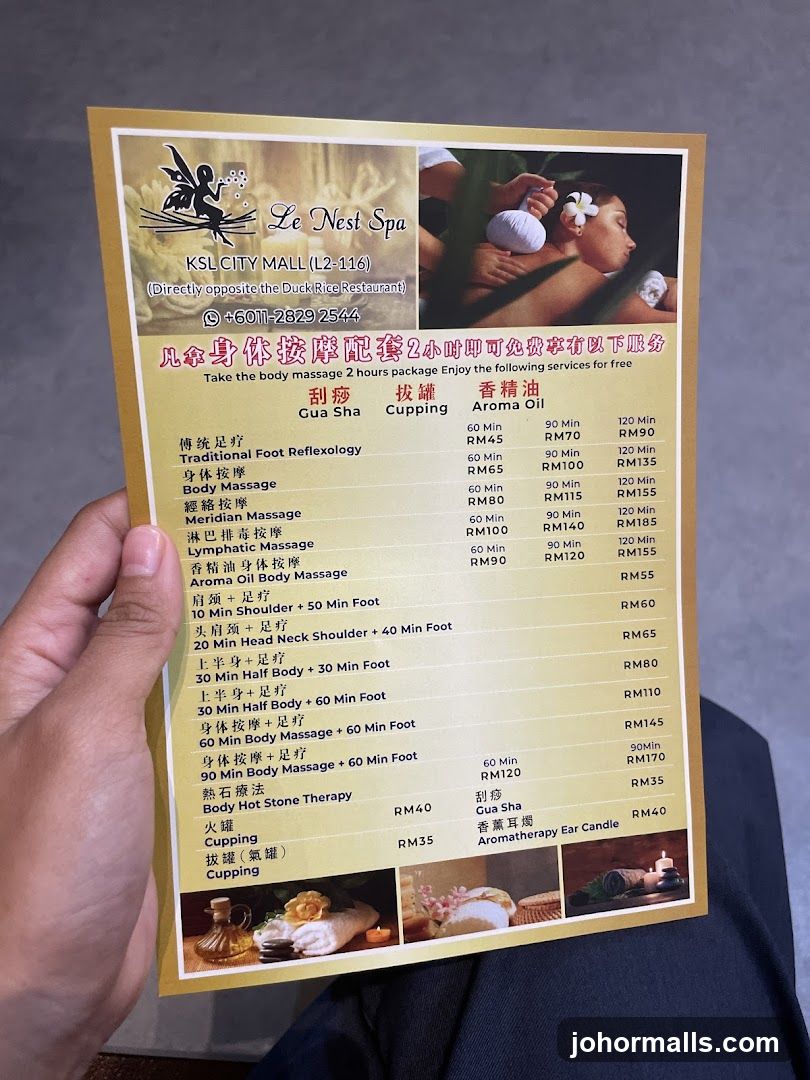 Le Nest Spa Menu