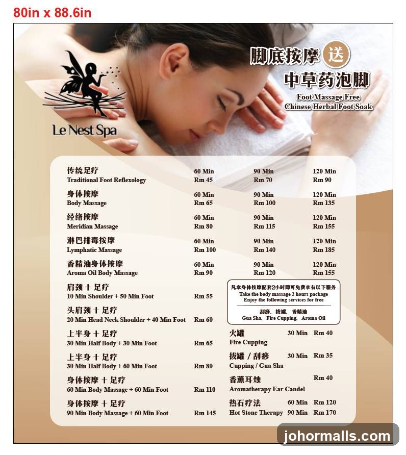 Le Nest Spa Menu