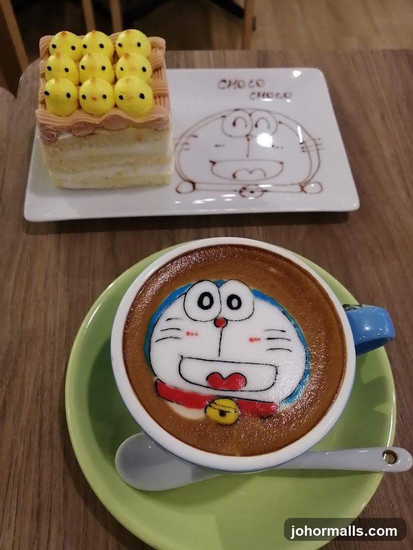 Doraemon themed cake and latte