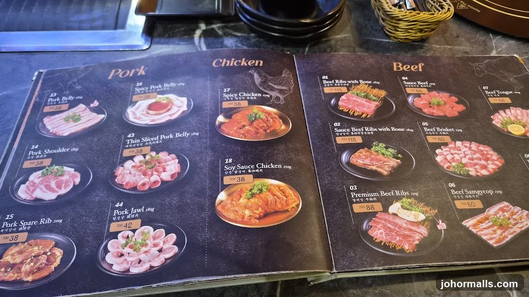 Menu with Pork, Chicken, and Beef options