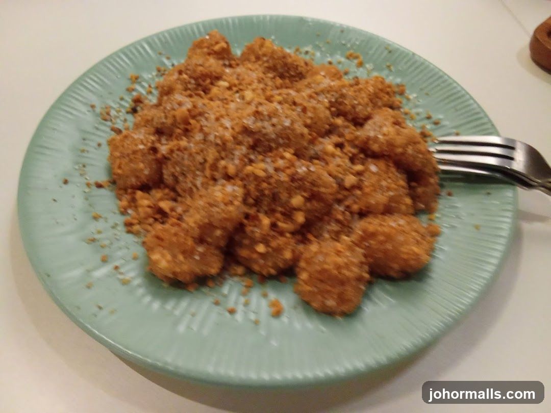 Peanut-dusted dessert on a plate