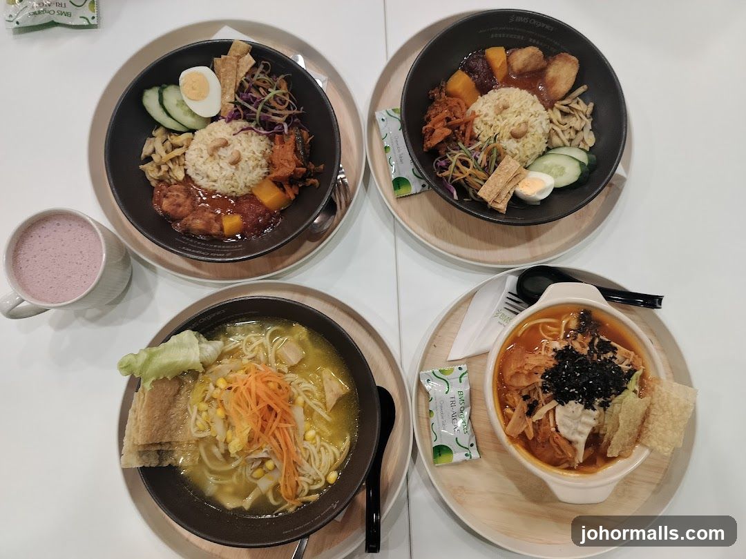 Four Bowls of Food and a Drink