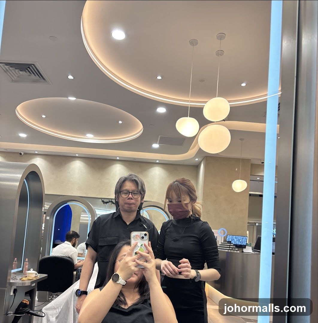 Salon Interior with Staff and Client