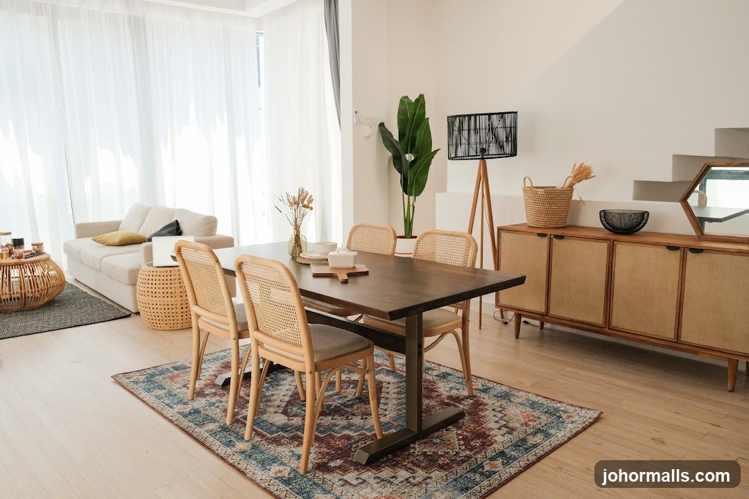 Modern Dining Room with Rattan Accents