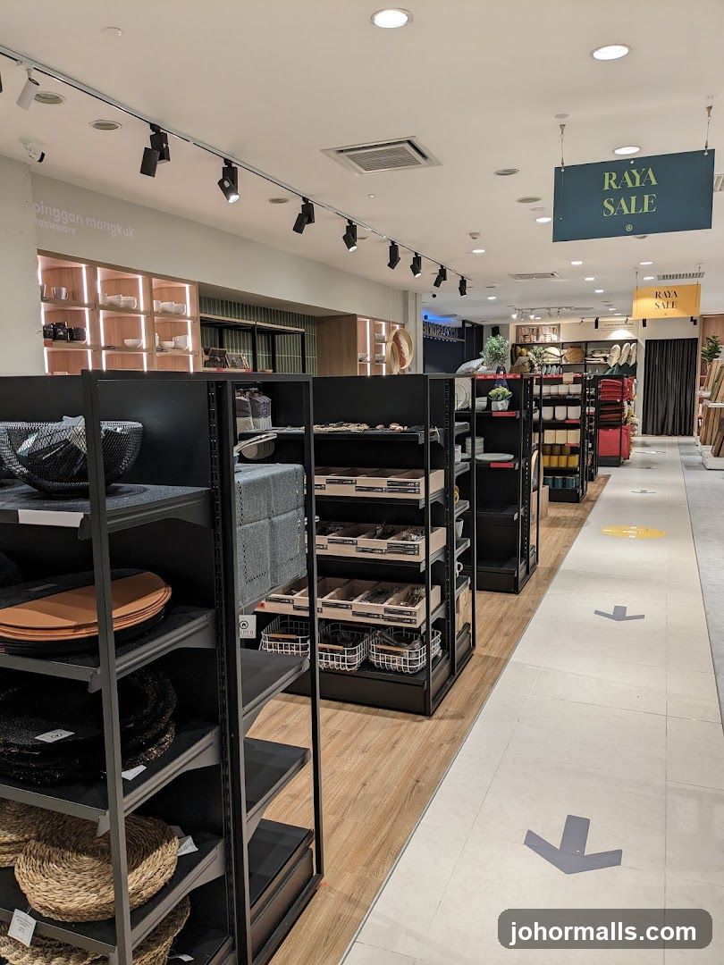 Store Interior with Tableware and Sale Signs