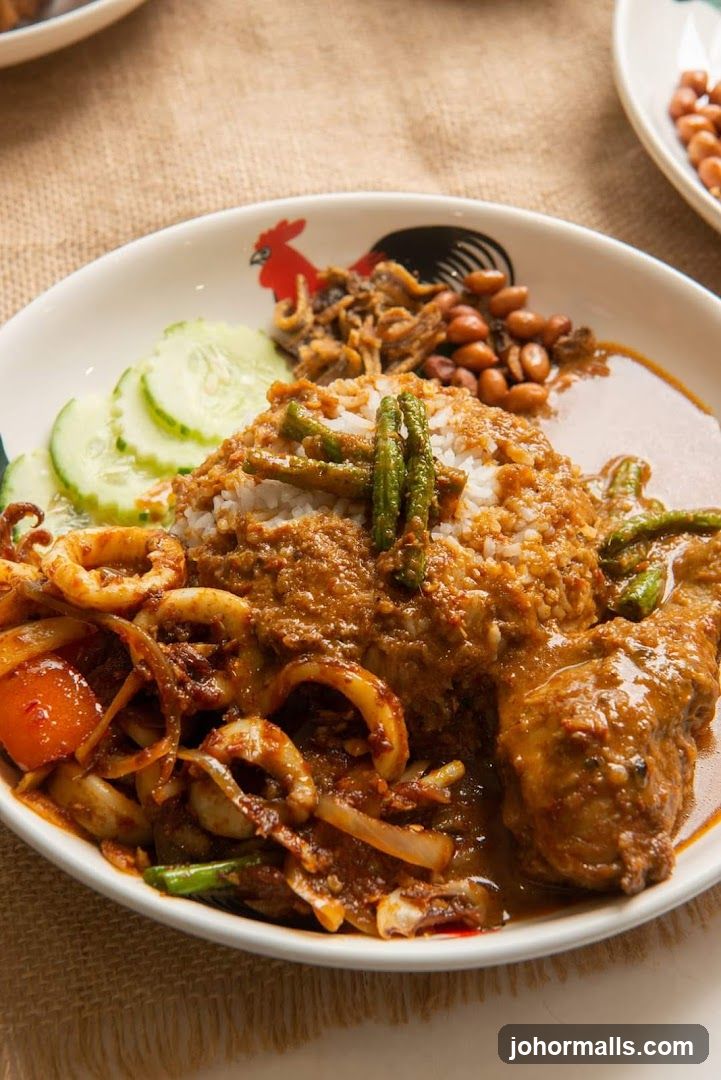 Nasi Lemak with Squid and Chicken