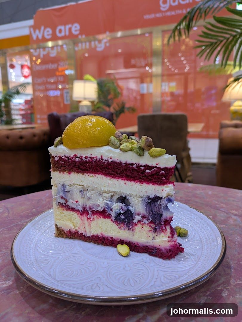 Slice of layered cake on plate