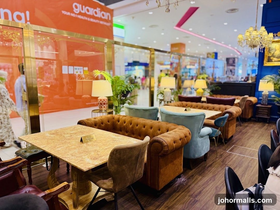 Interior of a shopping mall café area