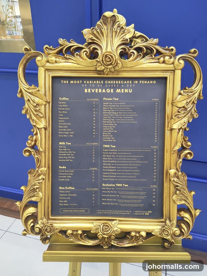 Beverage Menu at The Most Variable Cheesecake in Penang